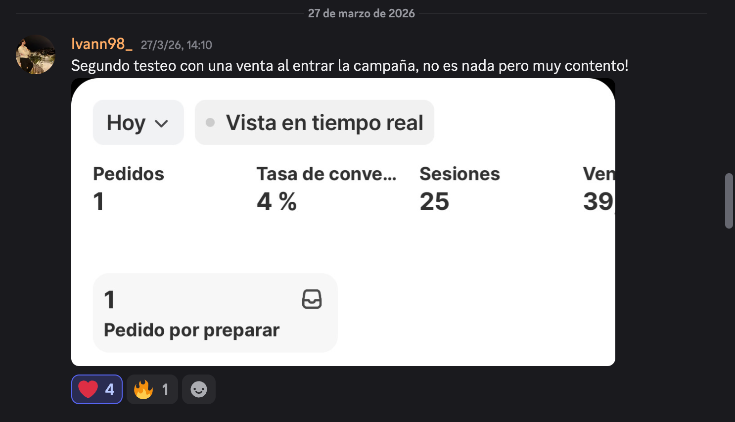 Primera venta al activar la campaña
