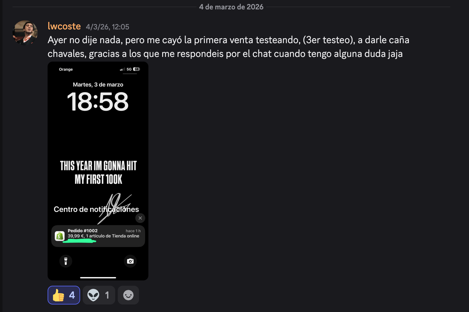 Primera venta de 39,99 € en el tercer testeo